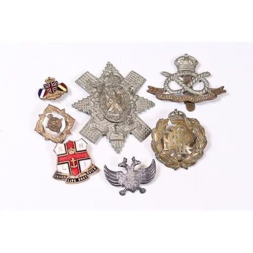 Small selection of military badges including Russian Imperia...