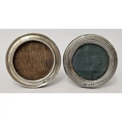 2 Small Circular Hallmarked Silver Photograph Frames, ribbed...
