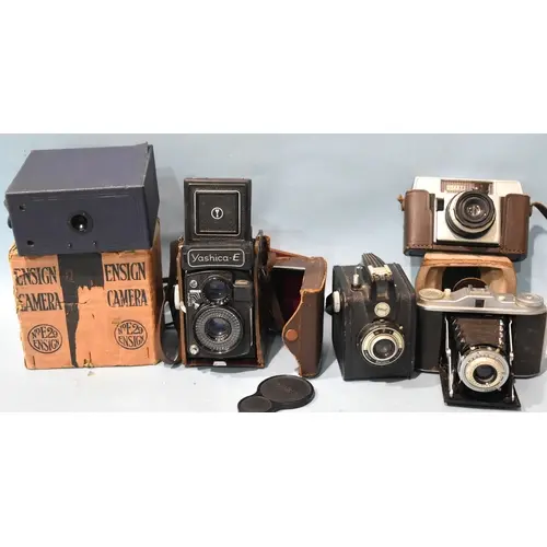 A Yashica-E TLR medium format camera, in case, (case af), an...