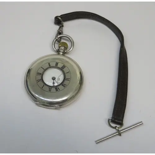 English silver crown wind half hunter pocket watch