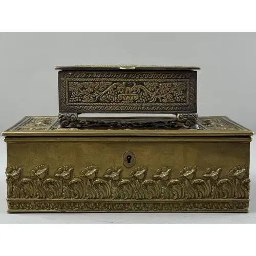 Works Of Art: a brass clad Art Nouveau cigar box, decorated ...
