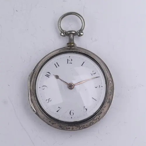 A George III silver pair cased Pocket Watch, the verge fusee...