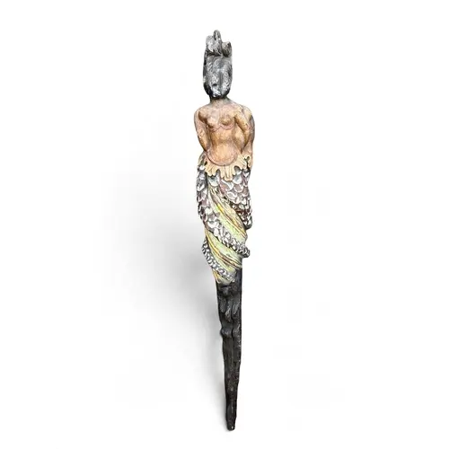 A CARVED AND PAINTED SHIP MERMAID FIGURE 147cm long...