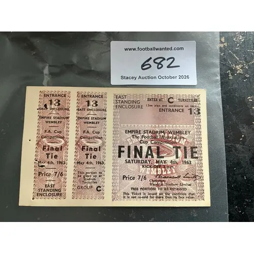 1963 FA Cup Final Proof Copy Football Ticket: Manchester Uni...