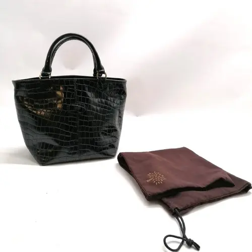 Mulberry vintage tote bag in 30cm black croc with dust bag -...