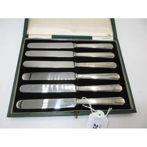Cased Set of 6 Art Deco Silver Handle Tea Knives, Sheffield ...