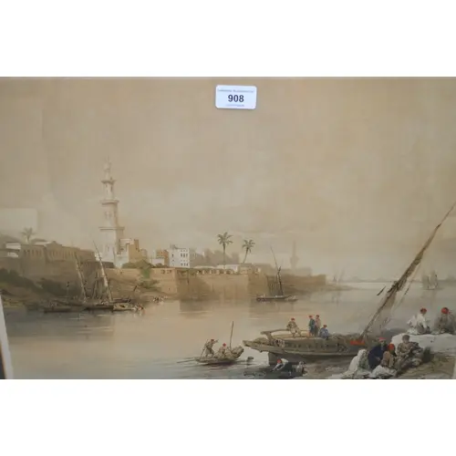 David Roberts, lithograph, activity on the Nile, 37 x 52cm