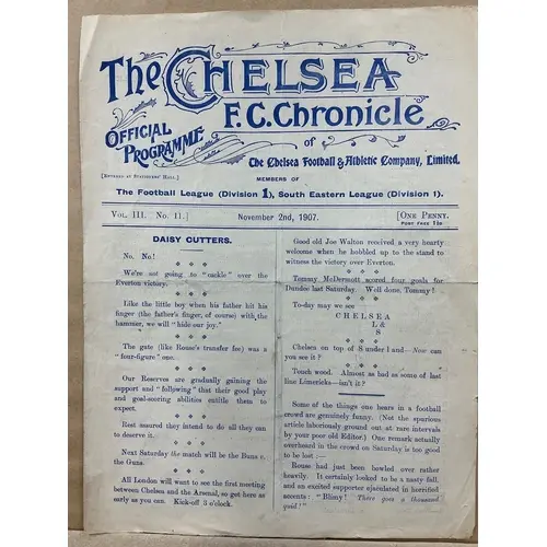1907 - 1908 Chelsea v Tottenham Football Programme: Match pl...