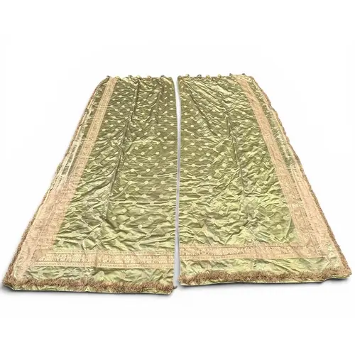 A SET OF SILK CURTAIN WITH BRASS FITTINGS