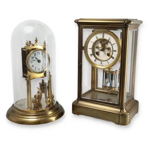 A FRENCH BRASS CASED FOUR GLASS MANTEL CLOCK, LATE 19TH CENT...