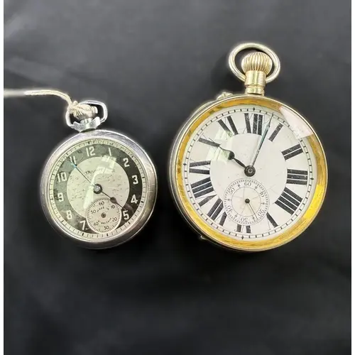 An oversize open faced keyless gent's pocket watch in plated...