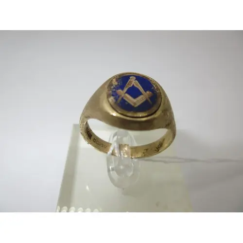 9ct Gold and Enamel Masonic Swivel Ring, Size T/U, 7.87g