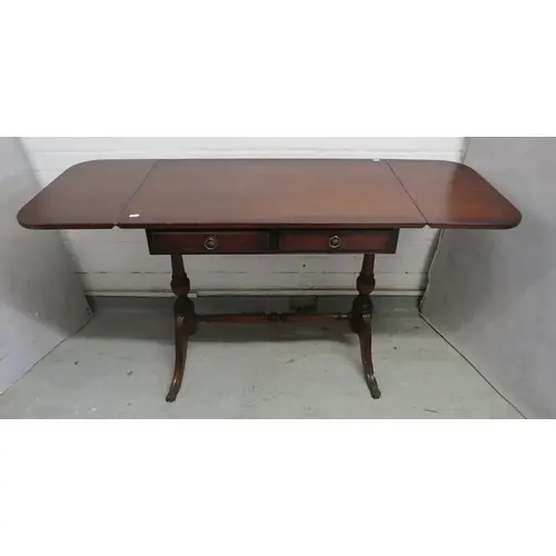 Mahogany Regency Style Drop Flap Side Table with 2 central d...