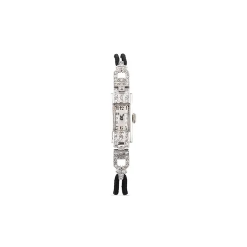 AN ART DECO DIAMOND COCKTAIL WATCH, platinum case, cord stra...