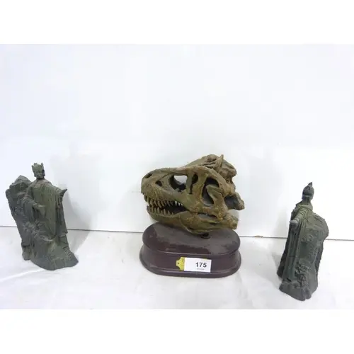 Tyrannosaurus skull and jaw resin sculpture also a pair of f...