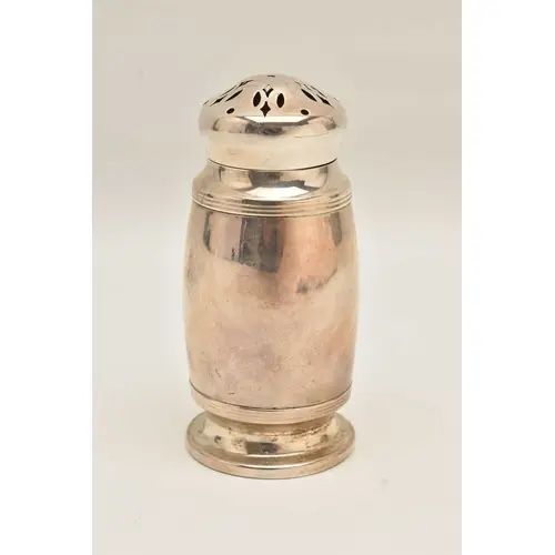 AN EARLY 20TH CENTURY SILVER SUGAR CASTER, polished form wit...
