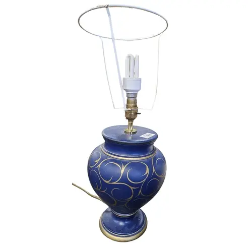 A bulbous Blue ground table Lamp. H 30 cm approx.