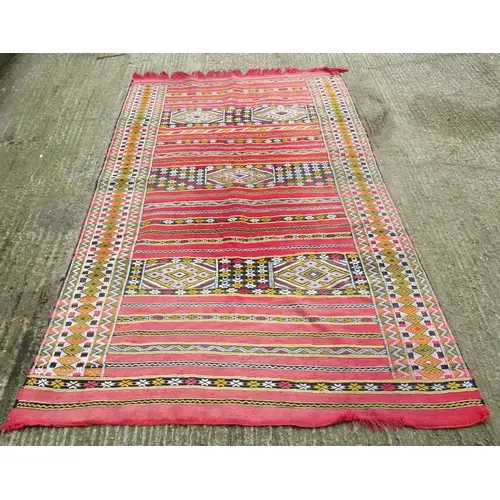 Large Vintage Moroccan Flat Weave Rug in yellow & black appr...