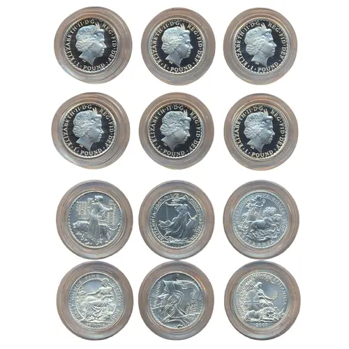 2007 silver boxed proof FDC £1 Britannia set of 6, with cert...