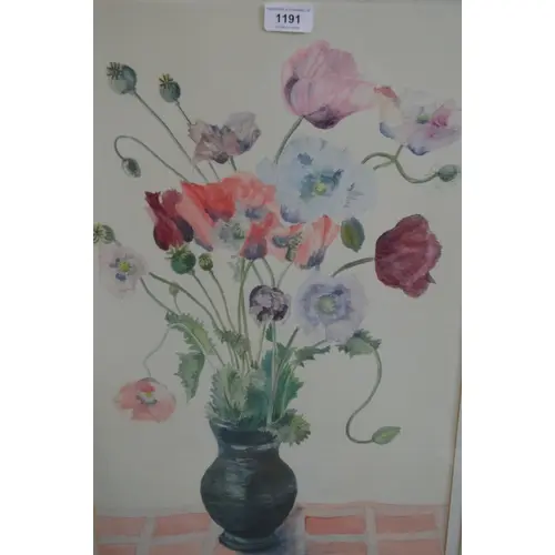 Mid to late 20th Century watercolour, still life poppies in ...