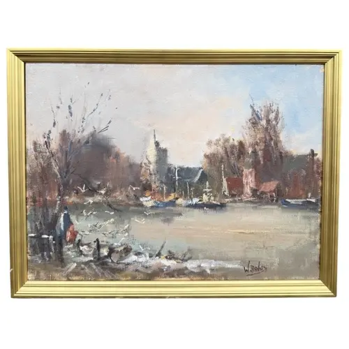 W.DAVIES: THAMES, LONDON Oil on canvas. 41cm x 30cm Framed....