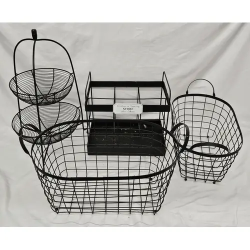Black Metal Wire Kitchen Items incl. 2 tier fruit/vegetable ...