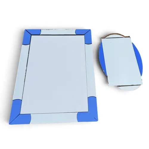 TWO ART DECO STYLE WALL MIRRORS Each with blue coloured glas...