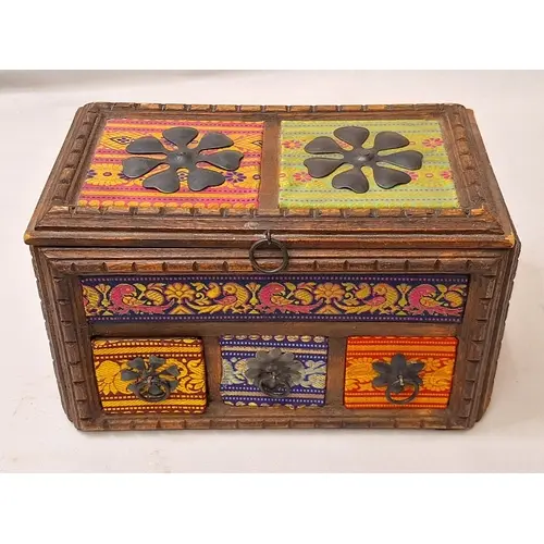 Carved Wooden Storage/Jewellery Chest with 3 small drawers, ...