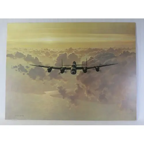 Print on Board, Lancaster bomber crossing the east coat by G...