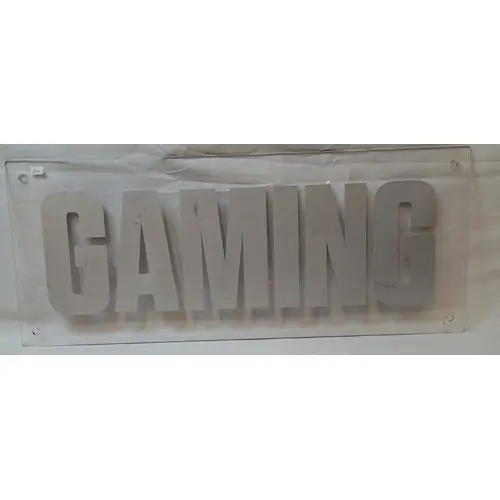 Perspex Sign 'Gaming' in silver letters approx. 72cm x 30cm