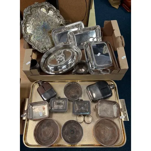 A qty of silver plated ware to inc bottle coasters, serving ...