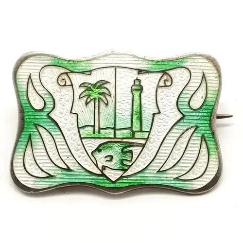 Antique silver enamel shield brooch by RH - 2.8cm & 6g total...