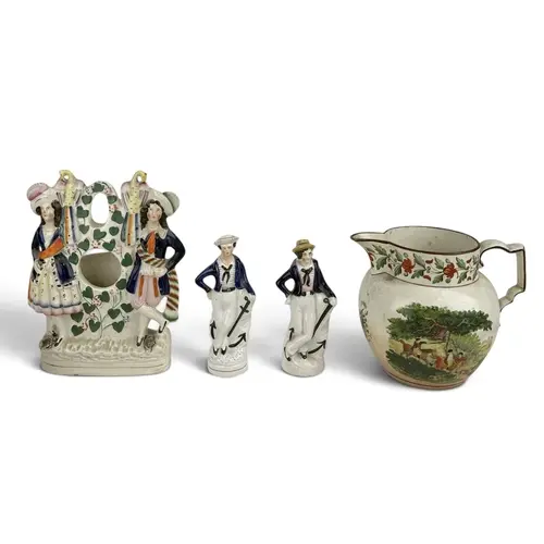 A STAFFORDSHIRE POCKET WATCH STAND 27cm x 19cm Together with...
