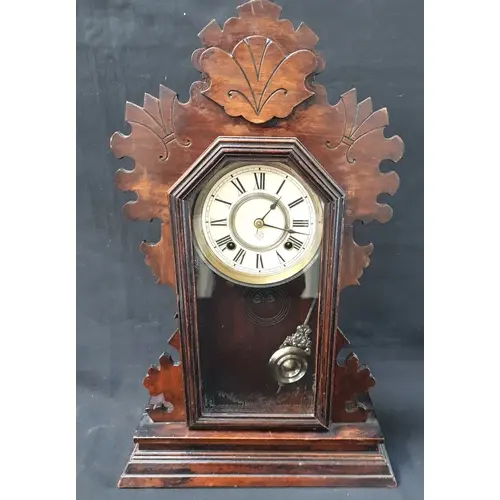 ANSONIA GINGERBREAD CLOCK featuring intricate carved wooded ...