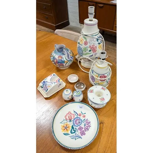 Poole Pottery - traditional floral table lamps, a cheese dis...