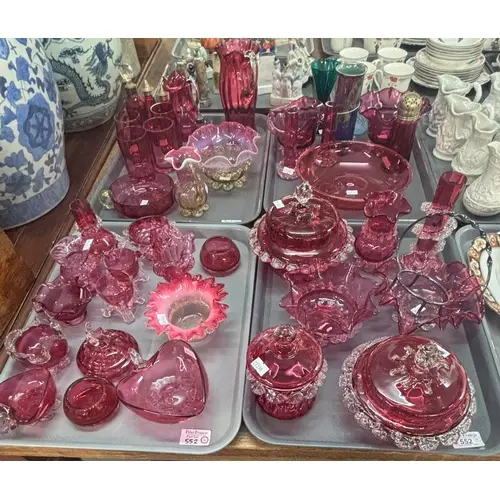 Four trays of mainly Victorian cranberry glass and some Vase...