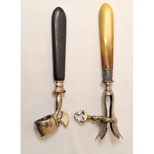 2 Vintage Leg of Ham Holders, 1 with mother of pearl bone st...