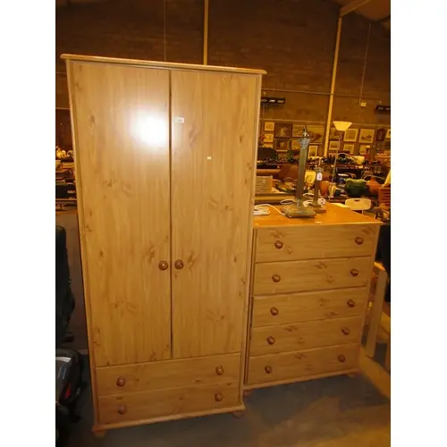 Pine Finish Wardrobe and Chest of Drawers