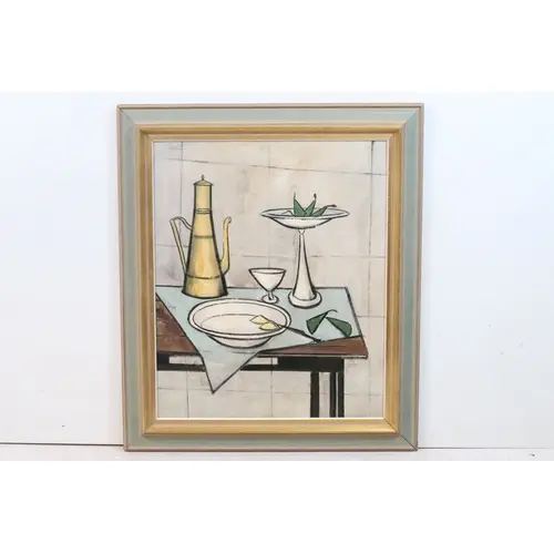 Expressionist style still life of a table setting with a cof...