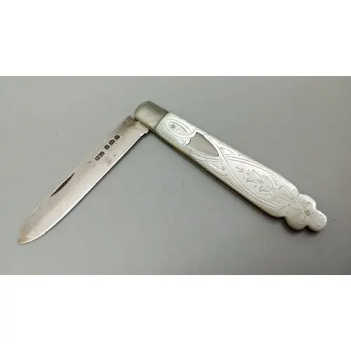 A silver bladed mother of pearl fruit knife, Birmingham, 191...