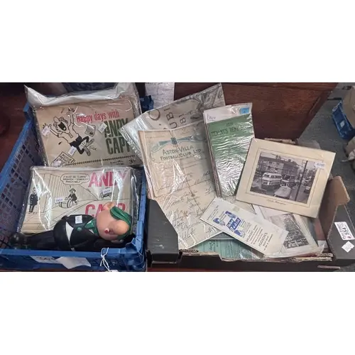 Two boxes of ephemera, to include Andy Capp drawings by Smyt...