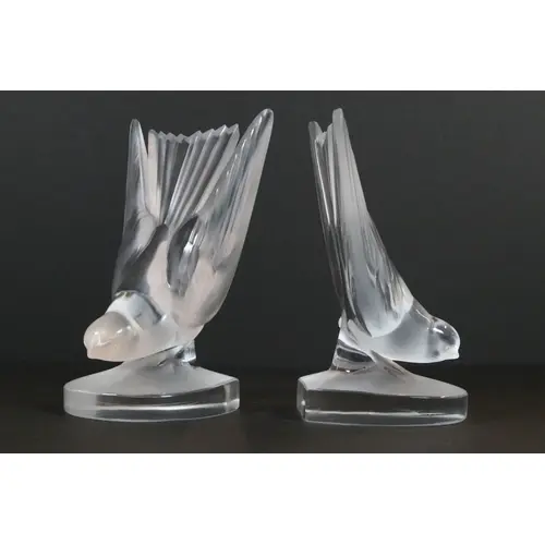 Pair of Lalique France 'Hirondelle' glass bookends, having c...