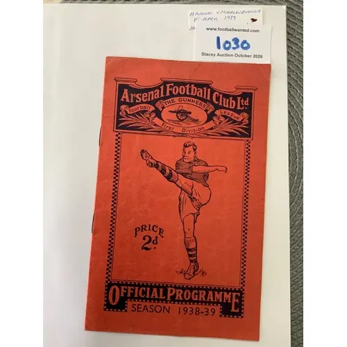 38/39 Arsenal v Middlesbrough Football Programme: Excellent ...