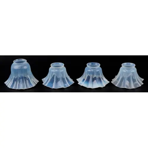 Four Victorian opaline glass lampshades, the largest 11cm hi...