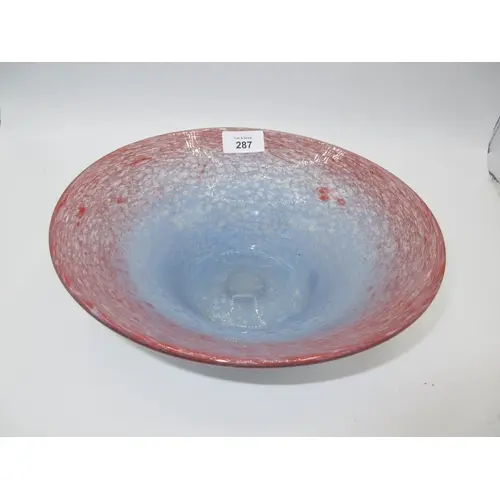 Vasart Glass Red to Blue Mottled Bowl, 25cm