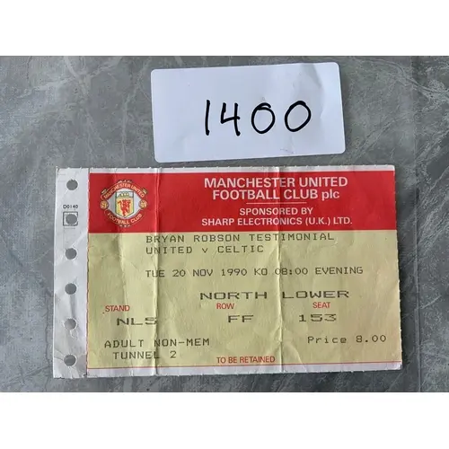 1990 Manchester United v Celtic Football Ticket: Bryan Robso...