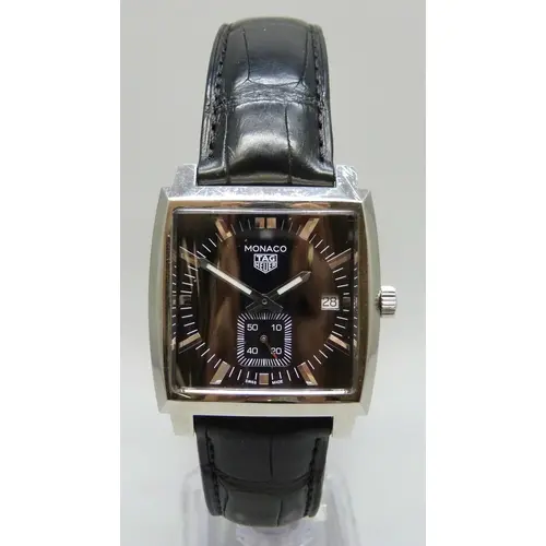 Tag Heuer, a Monaco wristwatch, square black dial with date ...