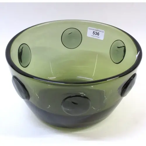 Hadeland green art glass bowl, 13 x 25cm