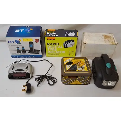 Boxed Halfords Digital Tyre Inflator, boxed Worklamp, vintag...