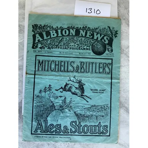 1934 - 1935 West Brom v Chelsea Football Programme: Division...